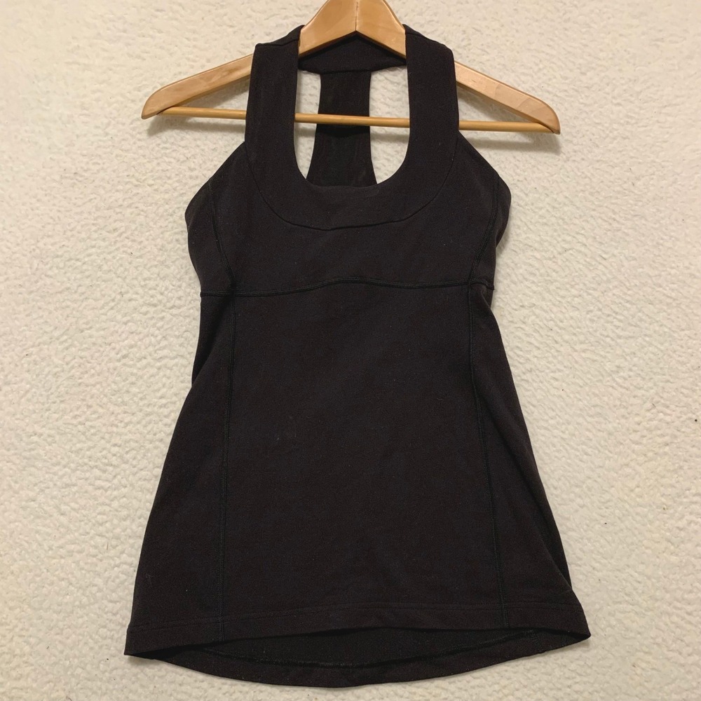 Lululemon Racerback Tank Top Size 4 Built-in Bra Mesh Back Workout Yoga Black